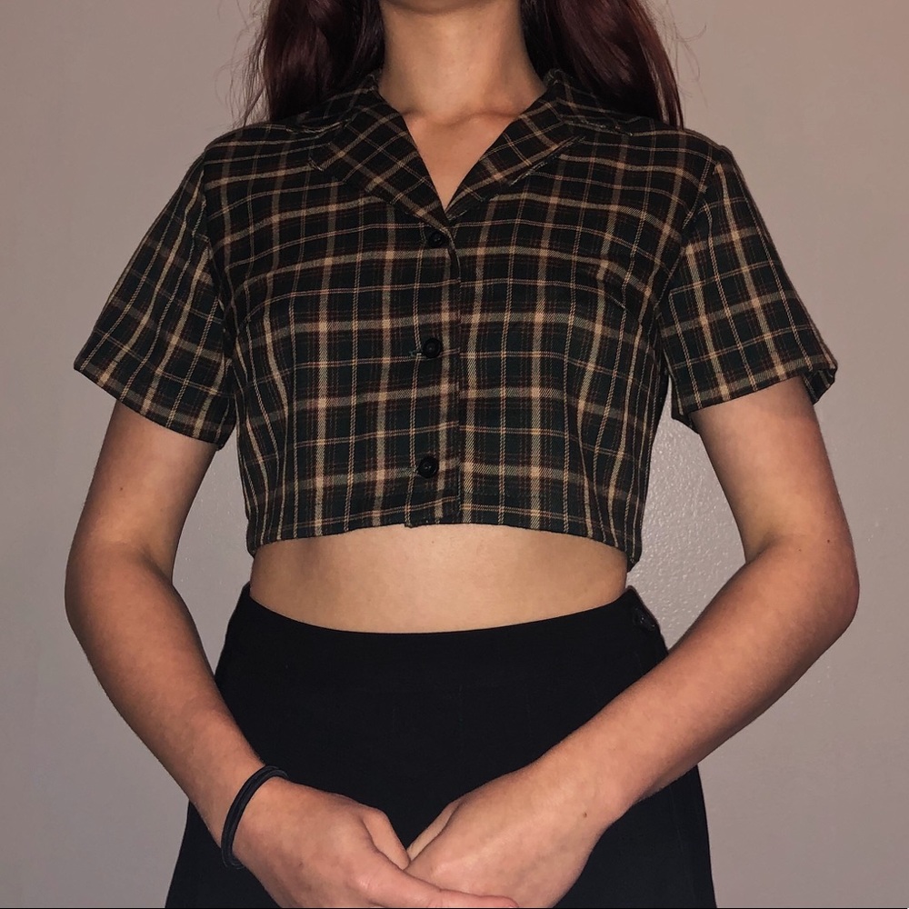 John Galt/Brandy Melville Striped Collar Crop Top